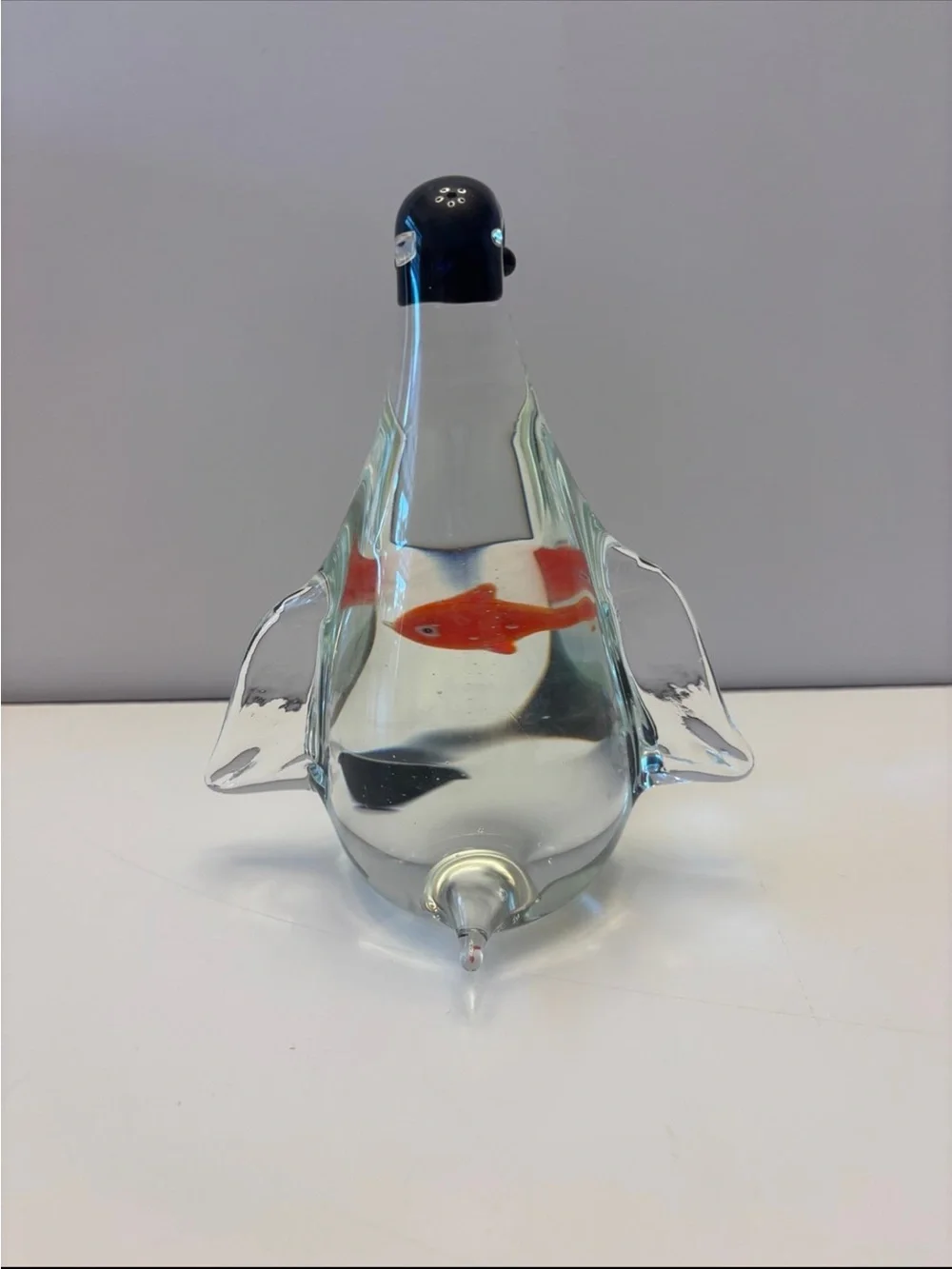 Clear Glass Penguin Fish Ornament with Orange Accent